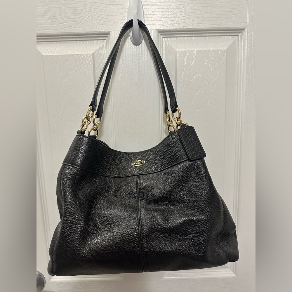 Coach Black Leather Hobo Bag with Gold Accents
